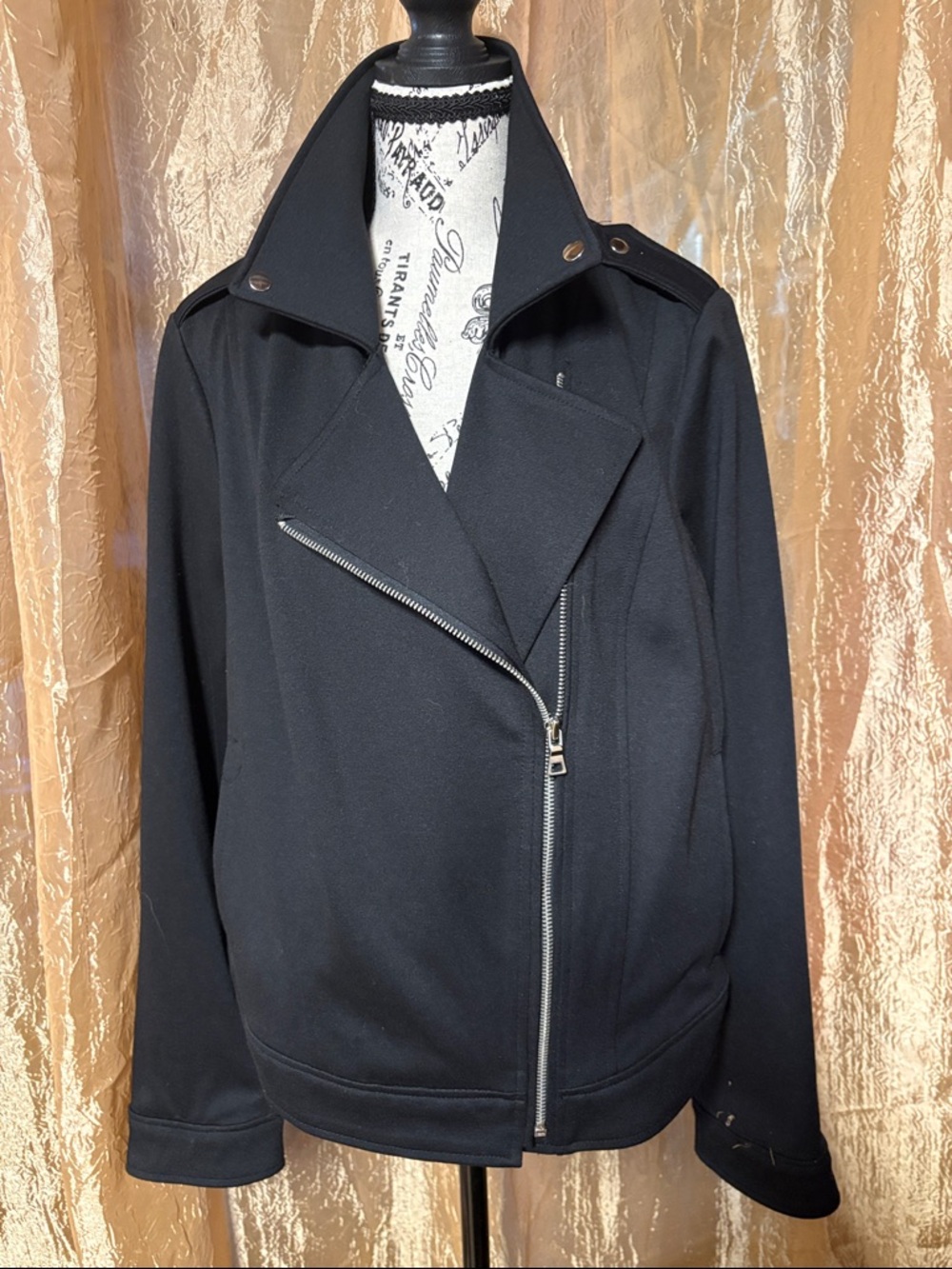 EVRI Black Asymmetric Zip Bomber Jacket fabric style